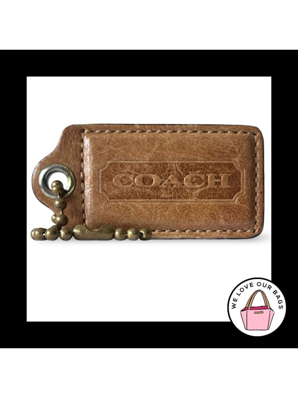 XL Huge COACH HANGTAG 3" Saddle Brown Leather Antique Brass Bag Charm Keychain